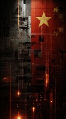 A digital artwork featuring the Chinese flag integrated with circuit patterns, symbolizing technology and national identity.