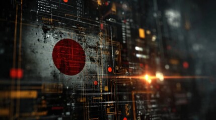 A digital depiction featuring intricate circuitry with a prominent red circle, evoking themes of technology and innovation.