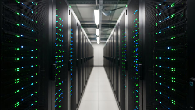 Server Racks in Data Center Aisle