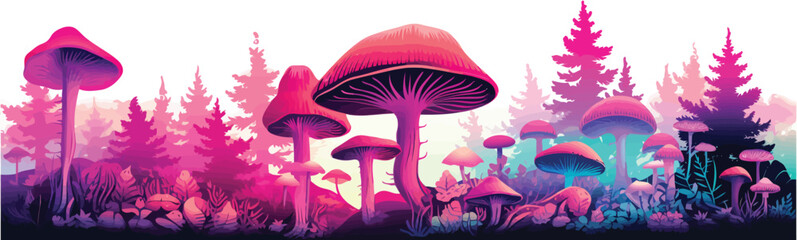 Fantasy Landscape with Neon Mushroomsfla isolated
