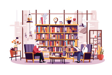 Financial Planning Workshop in a Cozy Bookstorevect isolated