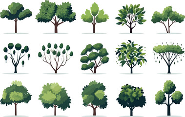garden trees setstic animat isolated