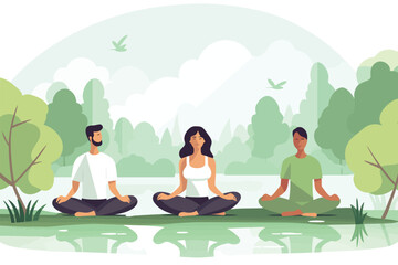 Group Meditation Session in a Serene Park Settingve isolated