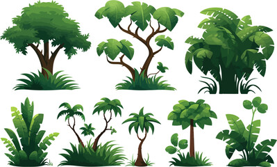 jungle trees setstic animat isolated
