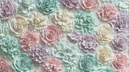 Close Up Shot of Multi Colored Floral Pattern with Relief Texture Creating a Visually Appealing Decorative Effect