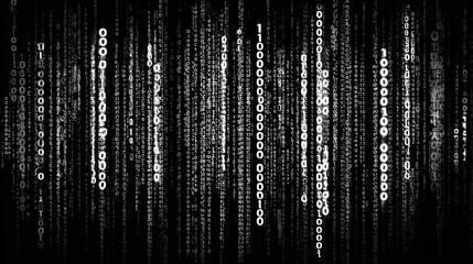 An abstract representation of binary code, featuring cascading numbers in a dark background, evoking themes of technology and digital information.