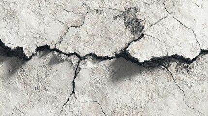 Fototapeta premium A close-up view of cracked concrete, showcasing the texture and intricate patterns formed by the fissures in the surface.