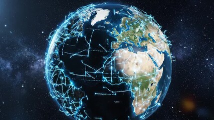 Watch our vibrant Earth spin in space, glowing with city lights and stunning detail, perfect for showcasing global connectivity and futuristic technology concepts - Powered by Adobe