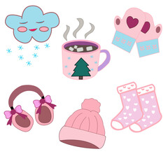 vector illustration of a set of fashion accessories on winter