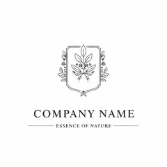 Elegant botanical emblem logo design for natural essence company.
