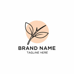 Minimalist line art of a delicate plant branch with leaves.