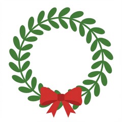 Naklejka premium Simple Green Christmas Wreath with Red Bow Illustration.
