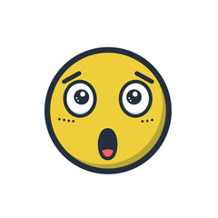 Fototapeta premium Shocked Yellow Emoji Face With Wide White Eyes Open Mouth And Red Blush On Black Background