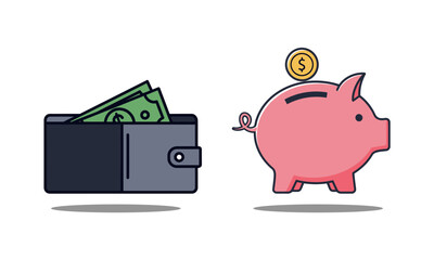 Wallet and Piggy Bank Illustration – Financial Icon of Saving vs Spending
