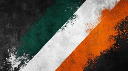 Abstract textured background with diagonal stripes of green white and orange