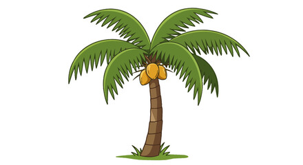 A vibrant cartoon illustration of a tropical palm tree with coconuts, presented in a vector format, perfect for design projects and adding a touch of nature's beauty to any creative endeavor.