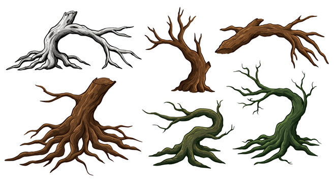 A collection of stylized tree illustrations in vector format, perfect for graphic design projects and adding a touch of nature to various creative endeavors.