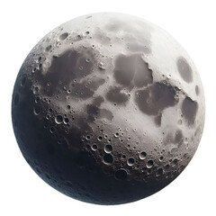A spherical object resembling the moon with clear three-dimensional details, filled with deep craters and realistic shadows. An artistic design showcasing a fictional lunar surface with fine texture a
