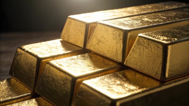 Gold bar stack gold ingot metal bullion treasure wealth luxury shining valuable lustrous warm lighting stacked wooden surface gleaming warm light