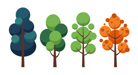 Fototapeta premium A vibrant vector illustration showcases four stylized trees in different colors, perfect for adding a touch of nature and design to various projects and creative endeavors.