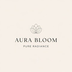 Elegant Aura Bloom Logo Design with Lotus Flower and Pure Radiance Slogan.