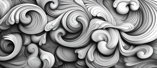 Abstract swirling grayscale waves, design background