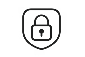 Shield icon with closed padlock symbolizing security, data protection, privacy, safety, and secured access on transparent background
