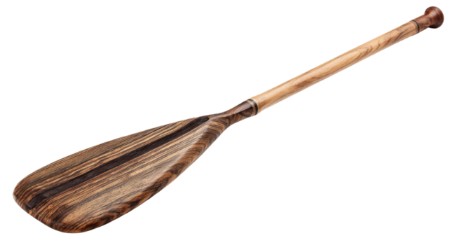 Wooden canoe paddle isolated on a transparent background, vintage boating equipment for an outdoor water sport adventure