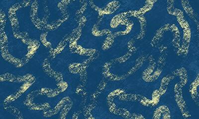 Yellow doodle line  and blue color paint  watercolor  abstract  design