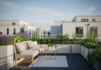 Rooftop Garden Oasis with Cozy Seating and Greenery