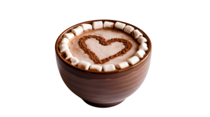 A cup of hot chocolate with a heart shaped decoration