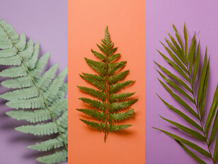 Natural textures palm and fern leaves pastel backgrounds realistic photography