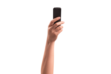 Hand holding remote control isolated on isolated on transparent PNG.	