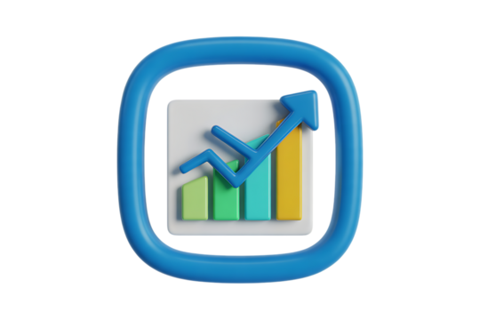 3d growth chart icon: rising profits and success