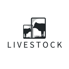 Cow logo simple design livestock and meat cutting, illustration design symbol and template for barand