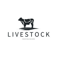 Cow logo simple design livestock and meat cutting, illustration design symbol and template for barand