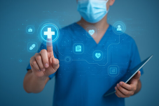 AI generated a medical digital health interface with hologram icons heart data patient symbols and network connections highlighting modern smart healthcare and data driven medical workflow