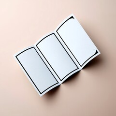 An open brochure mockup with blank pages and black borders, placed on a beige background. Top-down view.