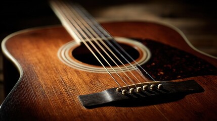 Fototapeta premium chords. Acoustic guitar centered on a neutral backdrop, highlighting its warm wood tones and simple elegance. tutorial guides, club newsletters, designed for tourism and weekend activity guides.