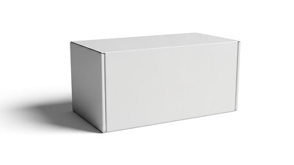Plain white cardboard box isolated on a clean white background, product packaging.