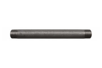 Galvanized steel pipe nipple, featuring threaded male ends. This industrial plumbing part handles liquid, gas, and air flow