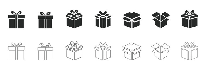 Add festive cheer with these versatile gift box icons! Perfect for holiday designs, marketing campaigns, and adding a touch of excitement to any project.