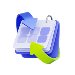 3D icon of a calendar with rotating arrows For subscription model, recurring payment, membership plan, and automatic renewal. © Charcoal3d