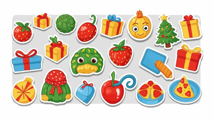 Vibrant collection of cartoon Christmas and holiday themed stickers.