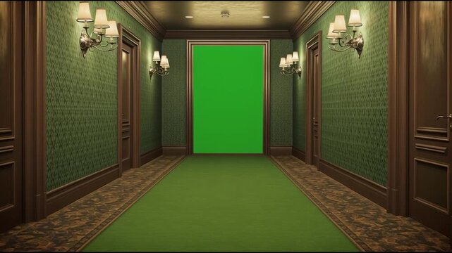 entrance to the modern house with green screen