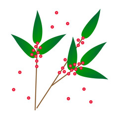 シンプルな南天と赤い実のイラスト素材