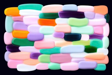 Abstract image of colorful paint strokes arranged in a brick-like pattern against a black background.