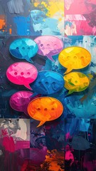Colorful speech bubbles on paint strokes