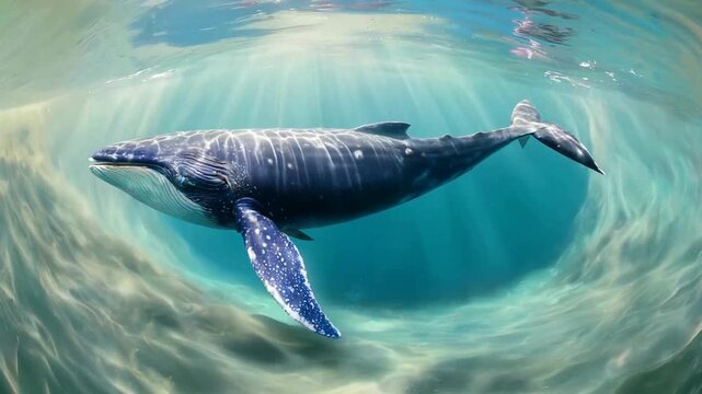 Majestic Humpback Whale Glides Through Crystal Clear Ocean Waters.
