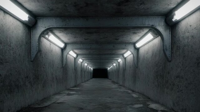 Dark Tunnel Perspective: Illuminated Passage, Mysterious Journey Ahead.